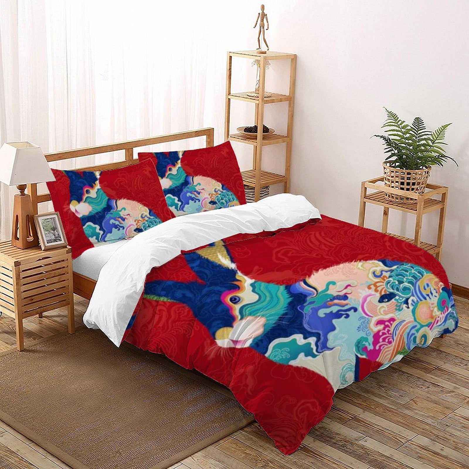 Housse de couette microfibre lapin lit double 200x200 fermeture éclair imprimé animaux 3D