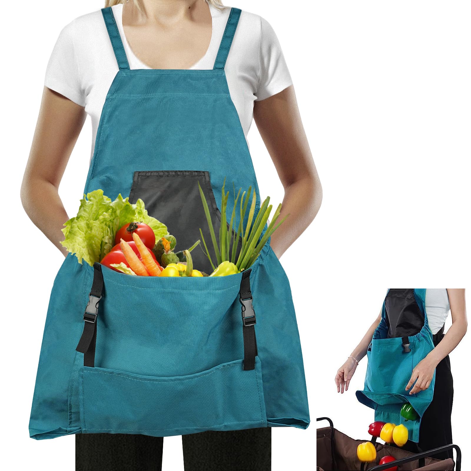 Talkson Gardening Apron, Garden Apron with Quick Release Pockets,Water Resistant Oxford with Adjustment Cross Strap,Farm Work, Harvest Apron Gardening Gifts for Men&Women