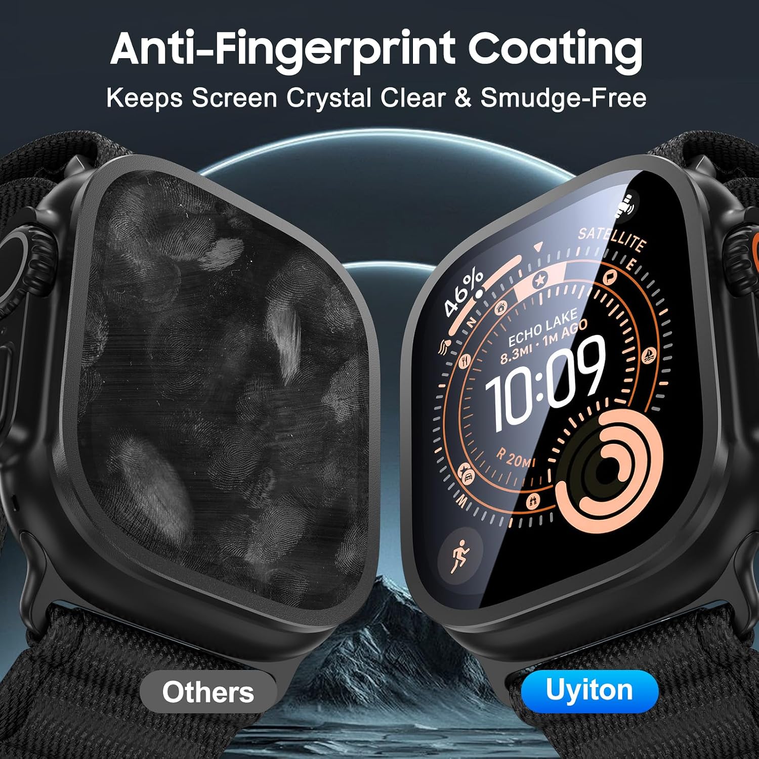 Uyiton for Apple Watch Ultra 3/2/1 Screen Protector - Titanium Alloy Frame & 9H Tempered Glass, Military Protection [Keep Original] Touch Sensitive iWatch Ultra Screen Protector 49mm, Black, 2 Pack