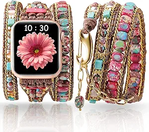 Handmade Boho Watch Band Compatible with Apple Watch 49MM 45MM 44MM 42MM 41MM 40MM 38MM Beaded Wrap Bracelet for iWatch Ultra, Series SE/9/8/7/6/5/4/3/2/1, Fancy Strap for Women