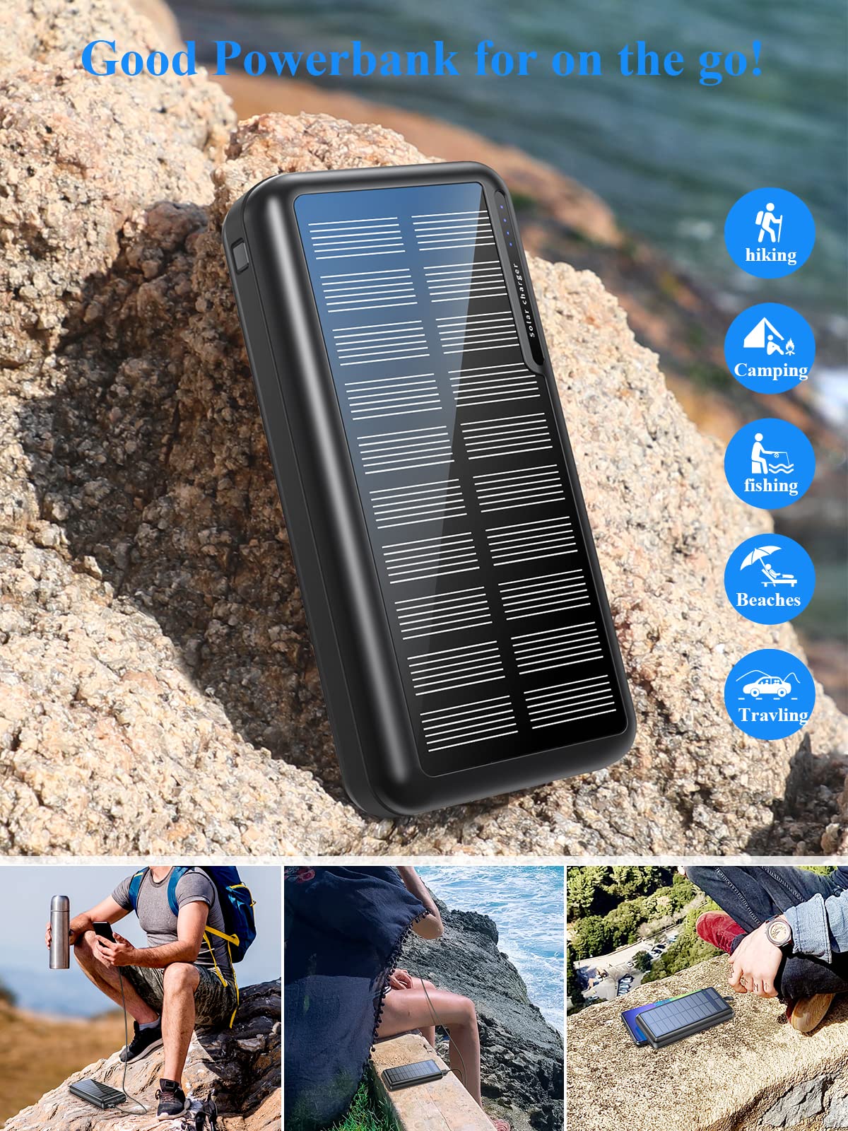 Externe accu, draadloos, 26800 mAh, powerbank met 3 kabels, 15 W