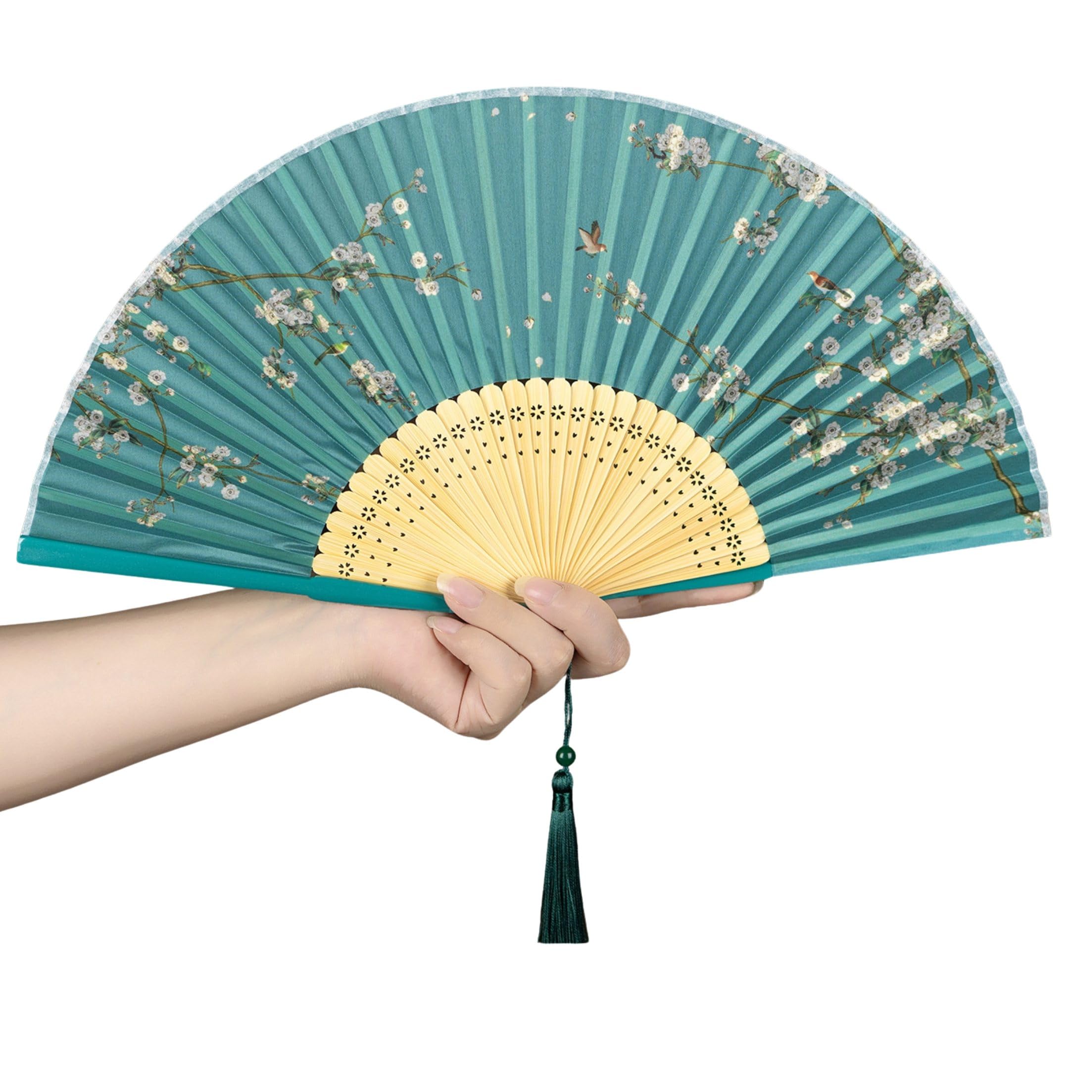 GFM® Bamboo Silk Handheld Folding Japanese Chinese Hand Fan Foldable for Summer, Wedding (MR-E) (FLSLK-F33-01-TL) — image 1