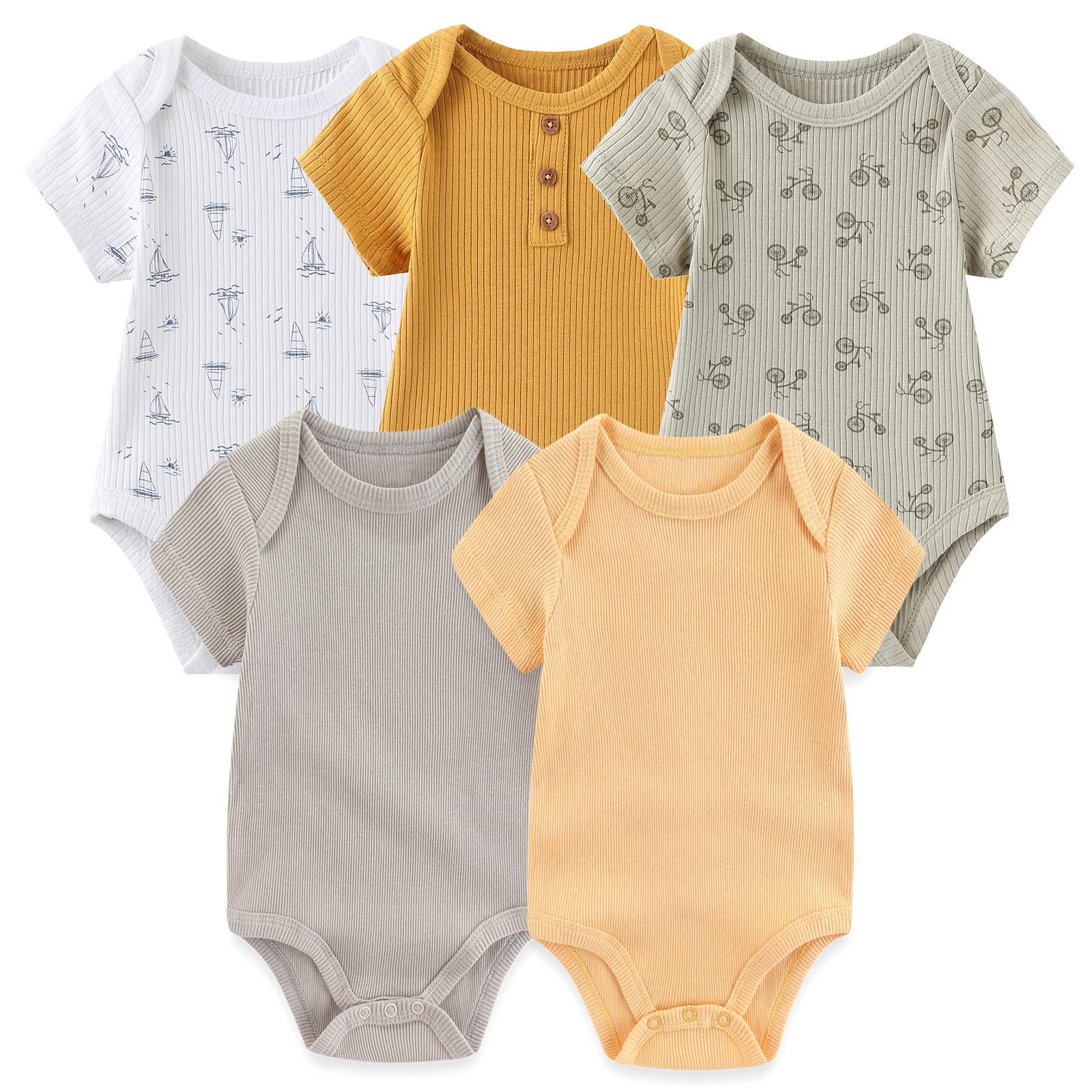 MAMIMAKA Body z krótkim rękawem dla noworodka Baby Grow bawełniana kamizelka 5-pak, 0-12 miesięcy