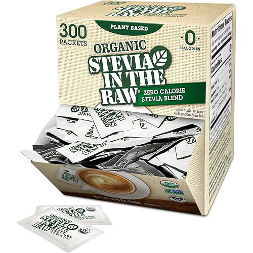 Stevia In The Raw Organic Stevia Sweetener Packets, 300 Ct, Zero Calorie Stevia Sugar Substitute Packets, No Erythritol or Artificial Flavors, USDA Organic, Non-GMO Project Verified, Vegan