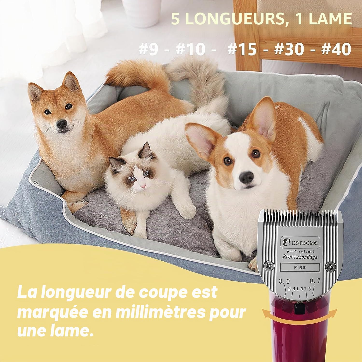 BESTBOMG Lot de 2 lames de chien professionnelles 5 en 1 avec longueur de coupe réglable de 0,7 à 3 mm, compatible avec Wahl Arco, Bravura et Moser Arco 1870/1871/1872/1873/1854