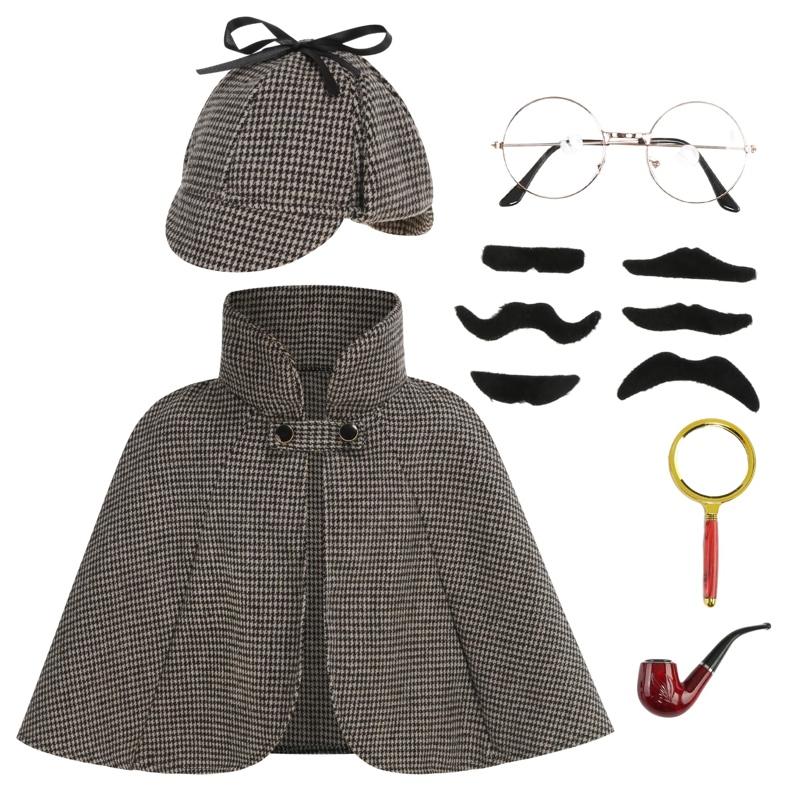 DELIVESS Kids Detective Costume for Boys and Girls Inspector Costume Accessories Set 6 Pcs Halloween Party Outfit (Grey,40cm)