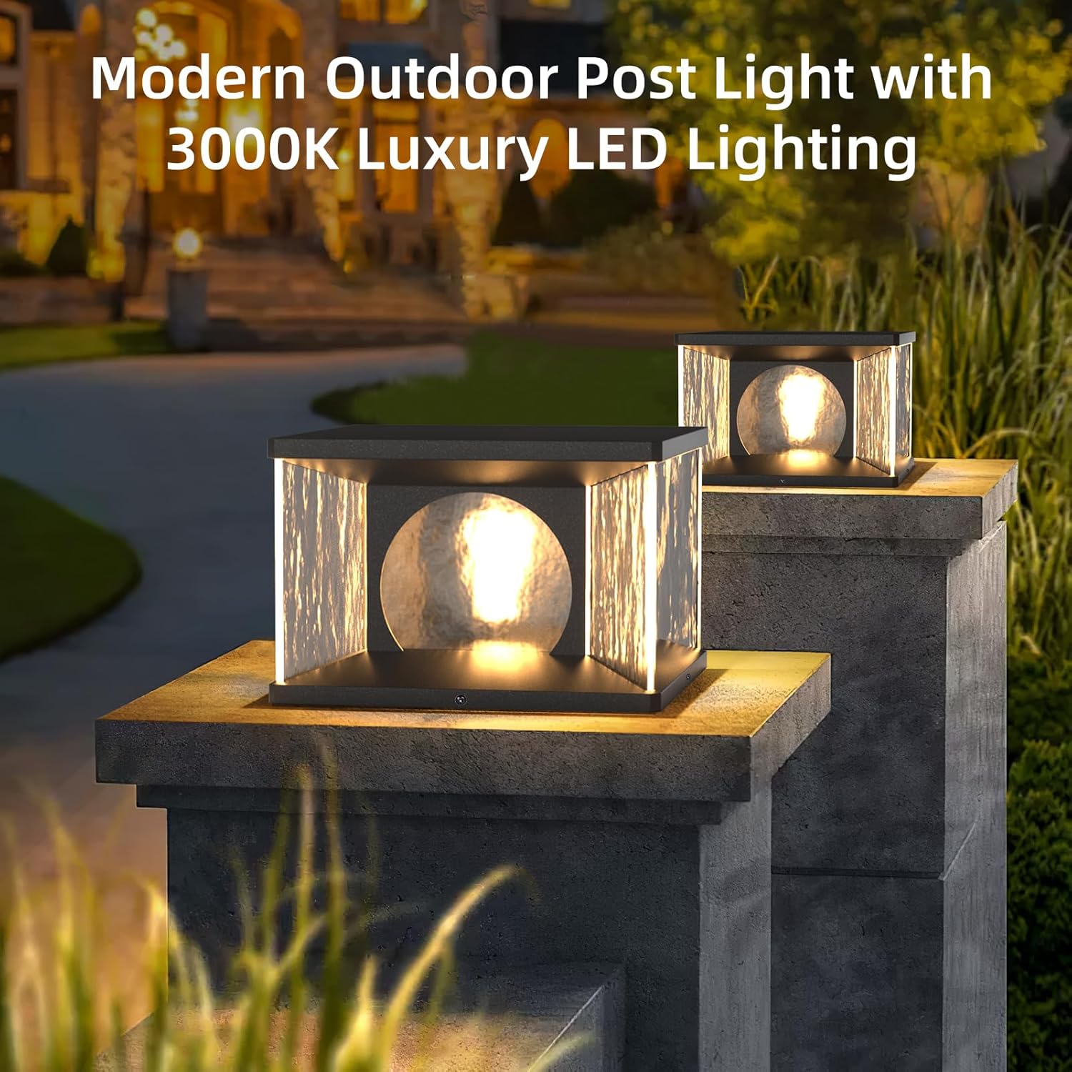 outdoor post lights hard wired, 12" column lights, modern large pillar lamp waterproof, glass square 3000k led landscape lighting, gate light for garden patio yard fence outside pathway 11.8" wired post light