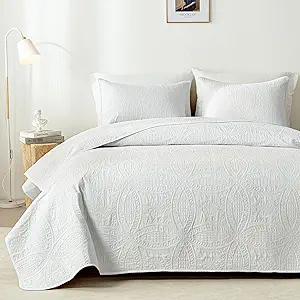 akkialla Twin Quilt Bedding Set,White Ultrasonic Quilt Set,Lightweight Soft Bedspread Coverlet,Modern Style Coin Pattern Bed Cover for All Seasons,2 Piece(1 Quilt,1 Pillow Sham)