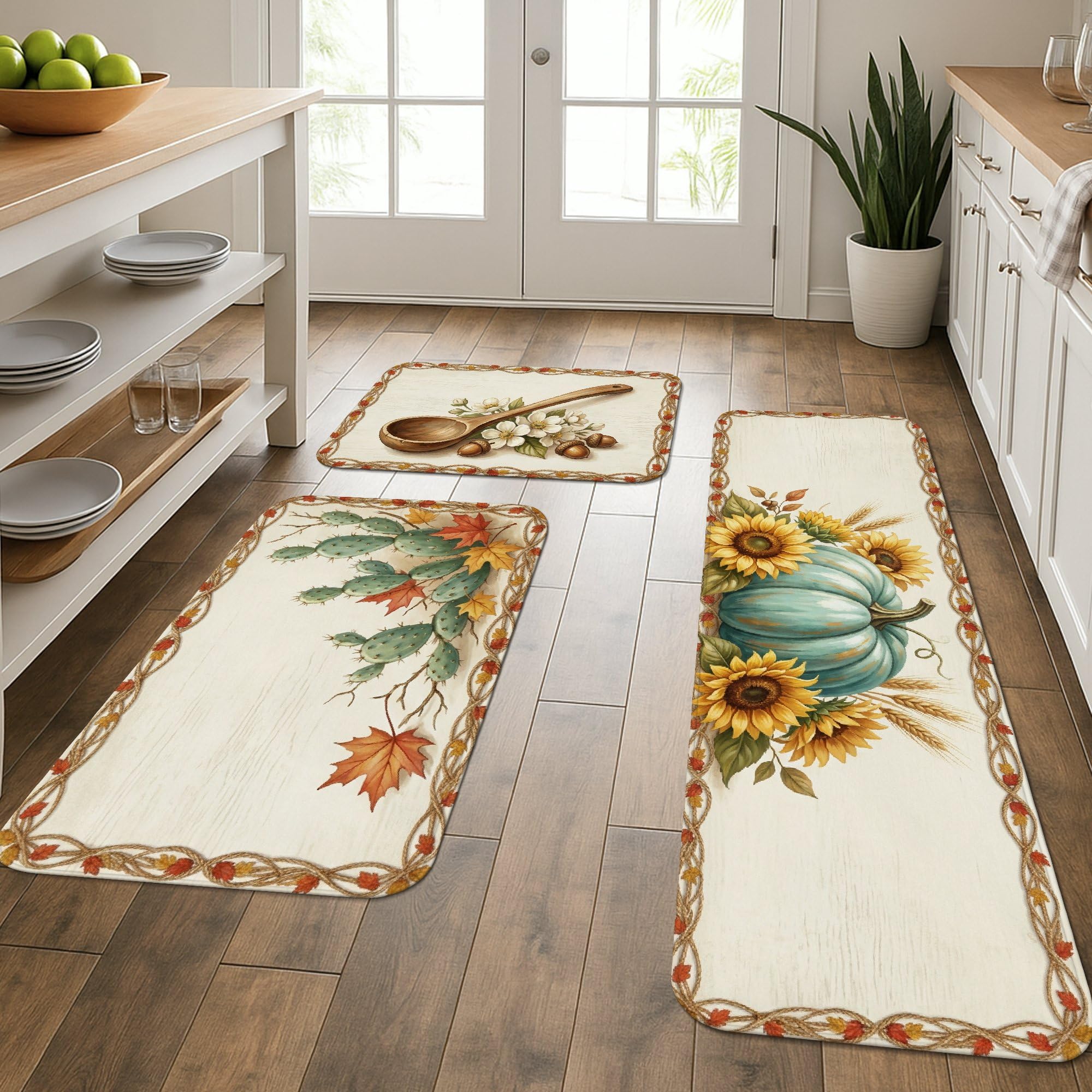 Tapis de cuisine lot de 3 rustique jaune lavable pour buanderie