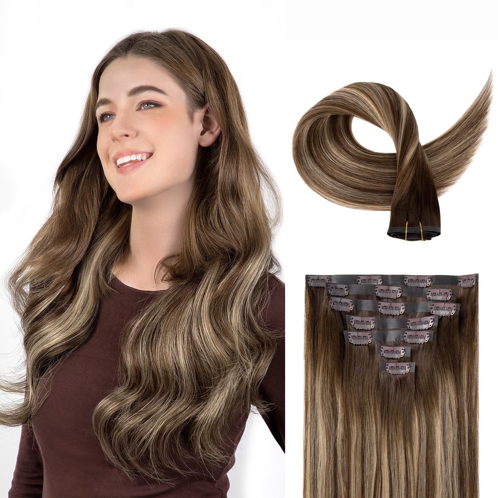 SOBEAUTY Clip in Hair Extensions, 100% Real Human Hair Remy Natural Volume Hair Extensions
