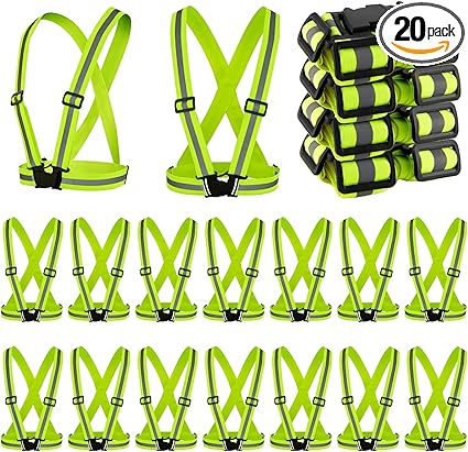 Hercicy 20 Pcs Reflective Vest High Visibility Safety Vests, Adjustable Bright Neon Lightweight Strap Gear (Yellow)