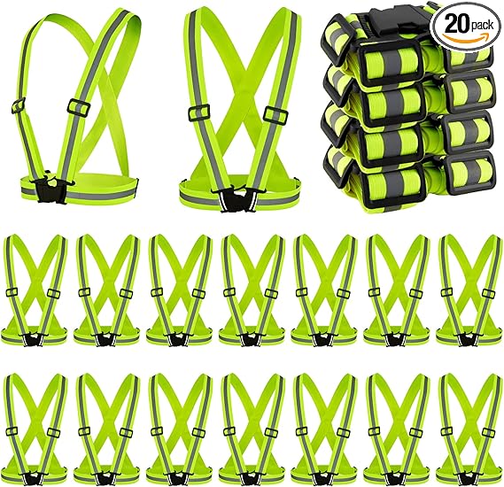Hercicy 20 Pcs Reflective Vest High Visibility Safety Vests, Adjustable Bright Neon Lightweight Strap Gear (Yellow)