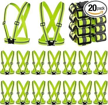 Hercicy 20 Pcs Reflective Vest High Visibility Safety Vests, Adjustable Bright Neon Lightweight Strap Gear (Yellow)