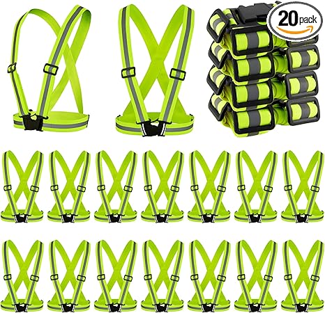 Hercicy 20 Pcs Reflective Vest High Visibility Safety Vests, Adjustable Bright Neon Lightweight Strap Gear (Yellow)