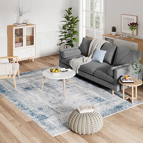 Miniatura 7 de Dripex Alfombra abstracta para interiores, lavable de 5 x 7 pies, color azul, resistente a las manchas y no se desprende, antideslizante para