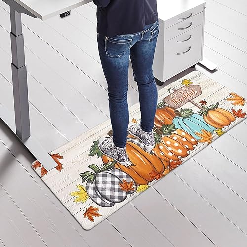 Miniatura 8 de U'Artlines Alfombra y tapete de cocina antifatiga para otoño, 2 piezas, camioneta, calabaza, antideslizante, espuma, acolchado, casa de campo,
