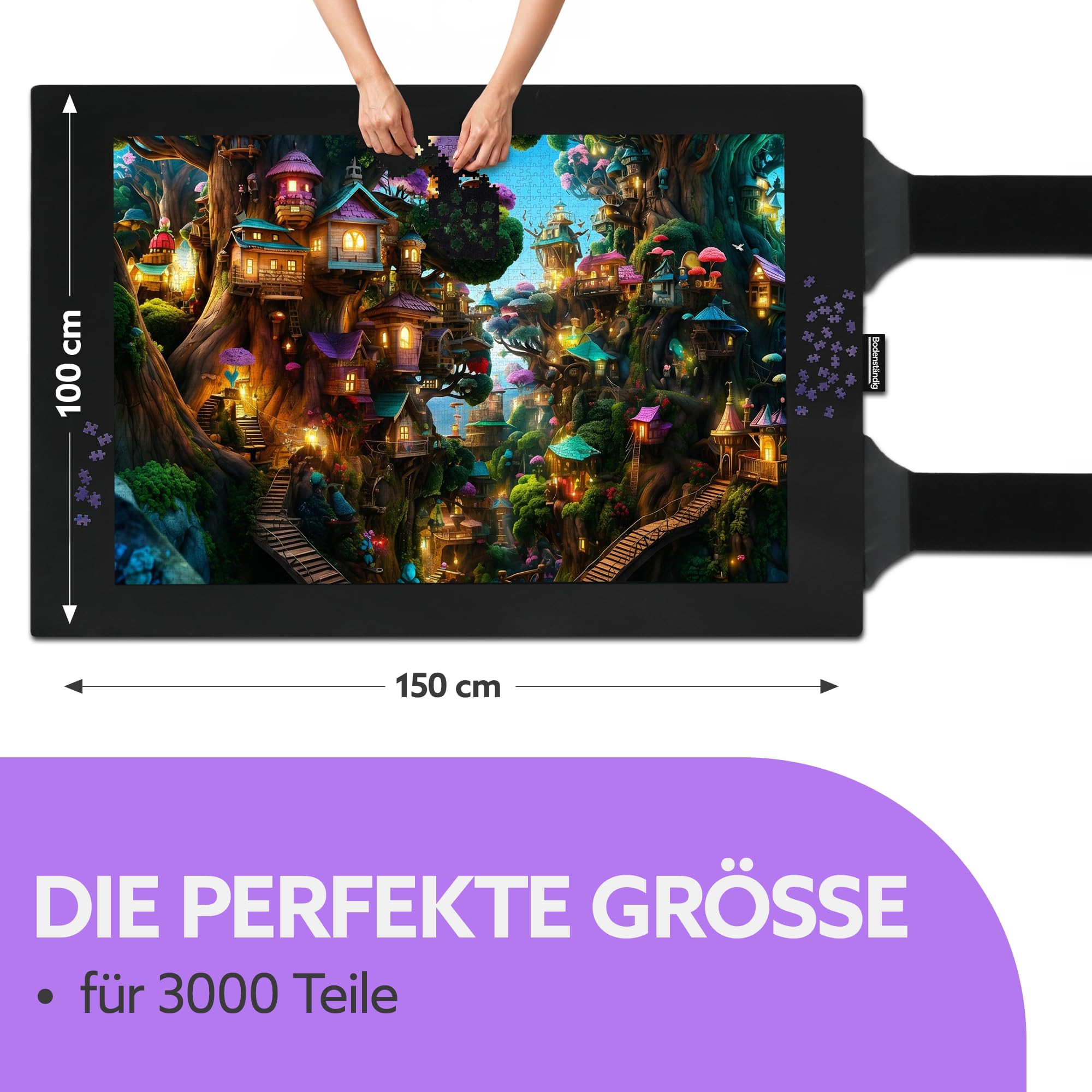 Bodenständig® Puzzlematten für Puzzle bis 3000 Teile – Doppelgurtsystem | In allen Größen Puzzlematte 3000 Teile – Sicheres Aufrollen & Verstauen – Puzzle Matte 100 x 150 cm