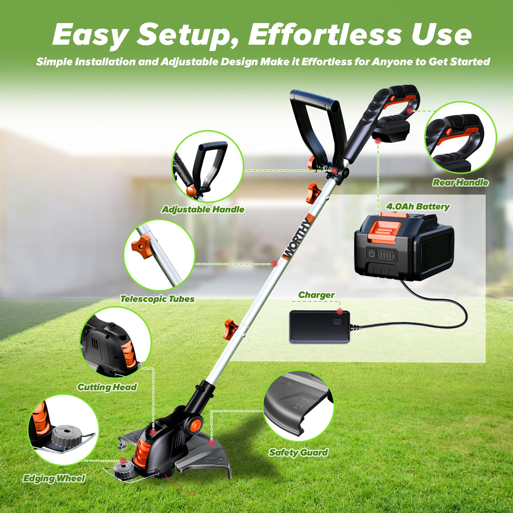 Weed Wacker Weed Eater de 4000 mAh: bordeadora eléctrica inalámbrica de 21 V y recortadora de cuerdas, herramienta de césped 2 en 1, funciona con pilas, cortador de césped de 12 pulgadas con 2