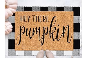 Hey There Pumpkin Farmhouse Buffalo Plaid Fall Door Mat Combo