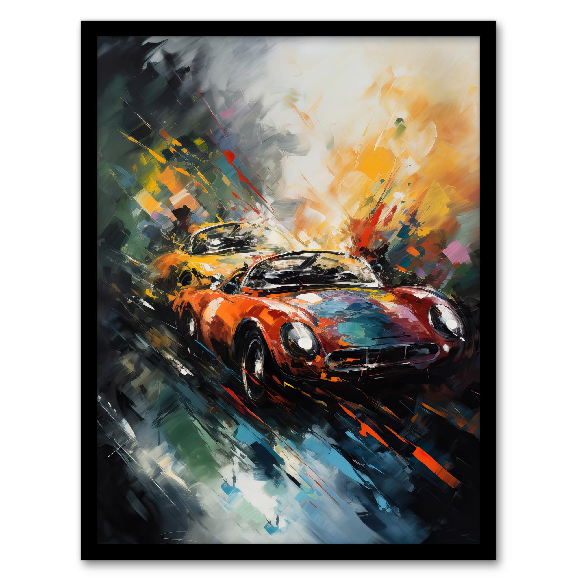 Artery8 Sports Car Racing Oil Painting For Him Motor Racing Man Cave Artwork Framed Wall Art Print 18X24 Inch