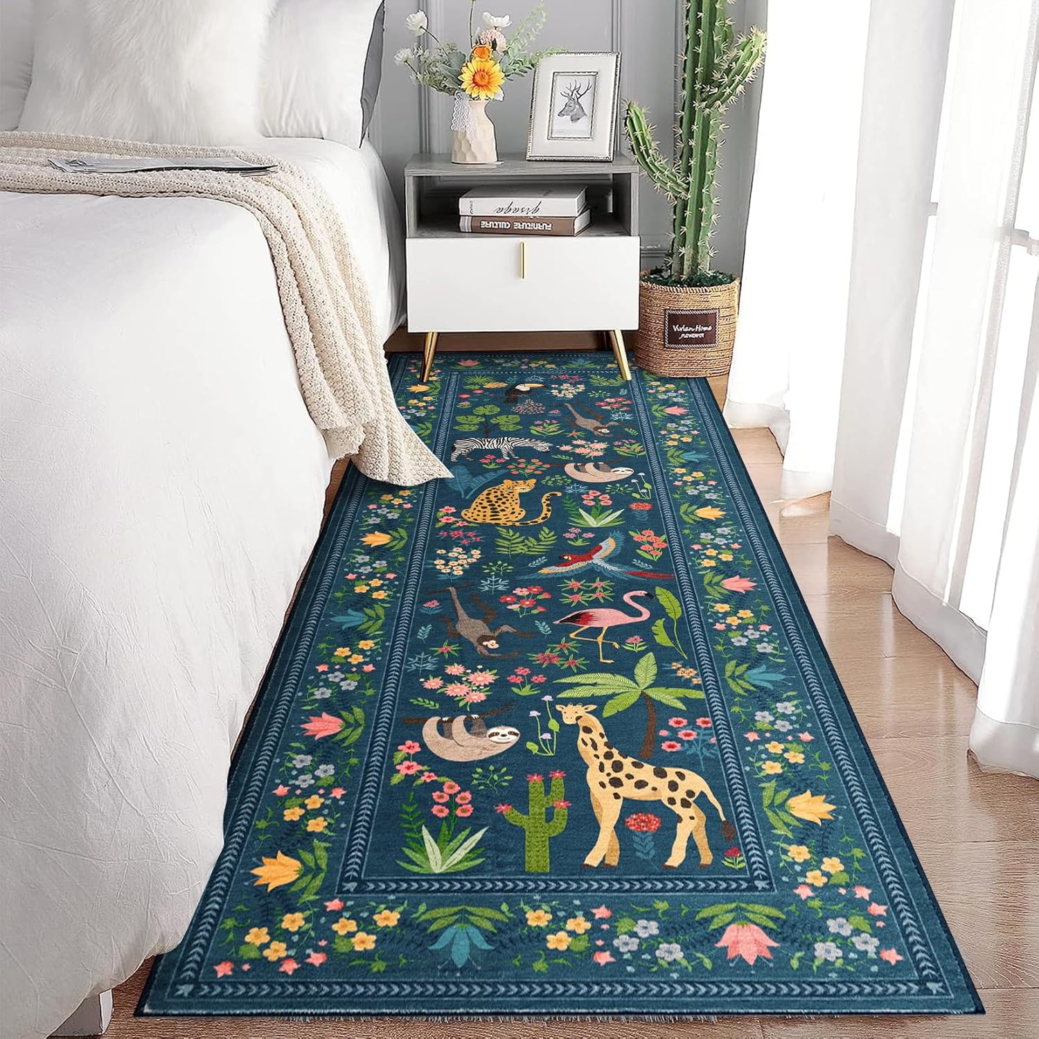 GarveeHome 2x6 Rug for Hallway, Washable Kitchen Runner Rug with Non Slip Backing, Soft Low Pile Vintage Animal Runner for Bedroom, Kitchen, Hallway, Entryway, Laundry, Nursery, Kids Room, Green