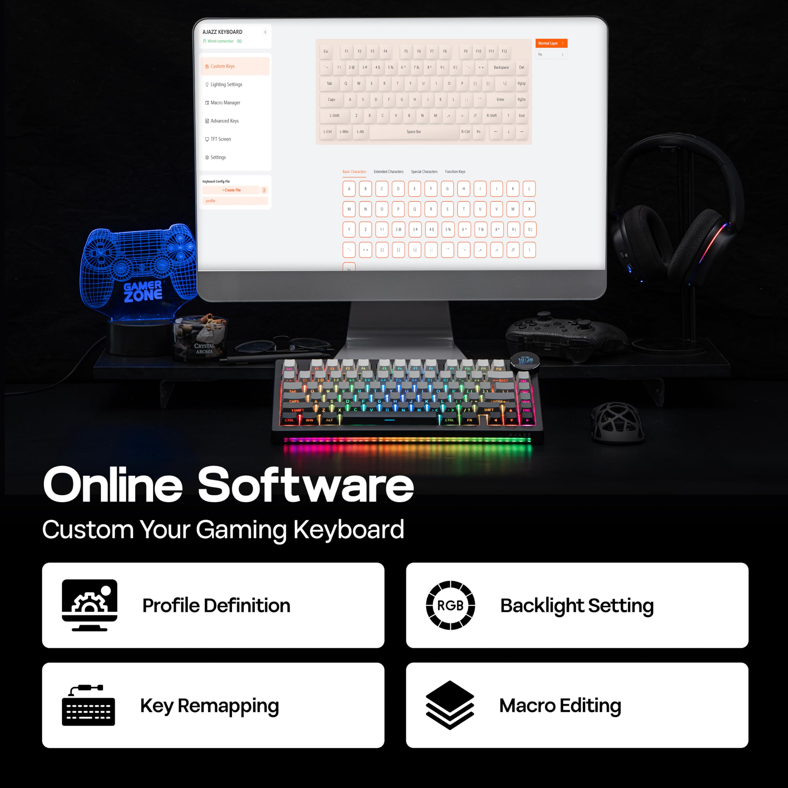 MechLands AK820V2 75% Teclado gaming inalámbrico con pantalla TFT de 0,9 pulgadas y control giratorio, teclado mecánico cremoso Gasket, batería de 10000 mAh, intercambiable en caliente, RGB para Win