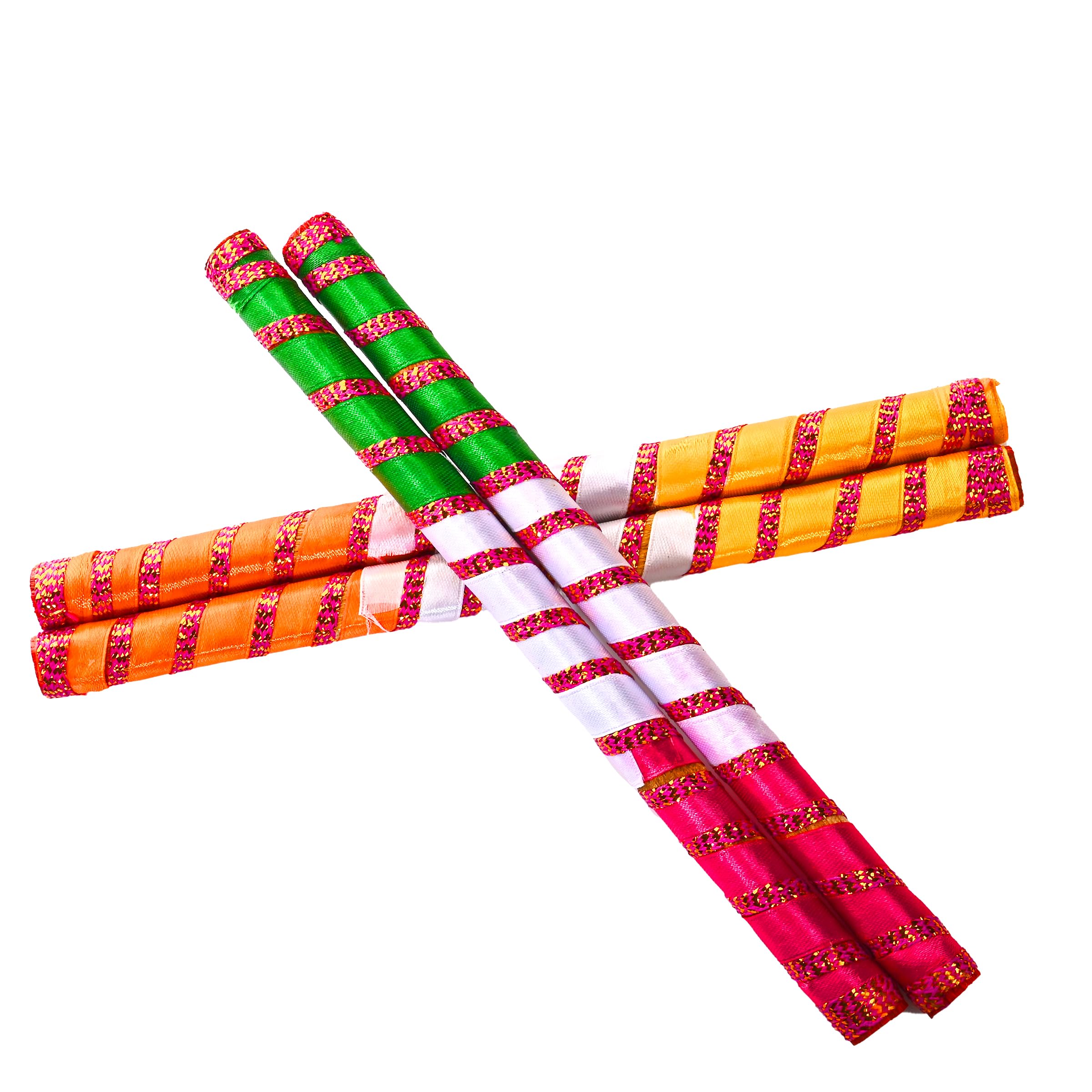 Dandiya Sticks Colorful Wooden 4-Piece Set - Traditional Indian Dance Sticks  For Navratri Garba Traditional Indian Sticks, image size:2400x2400