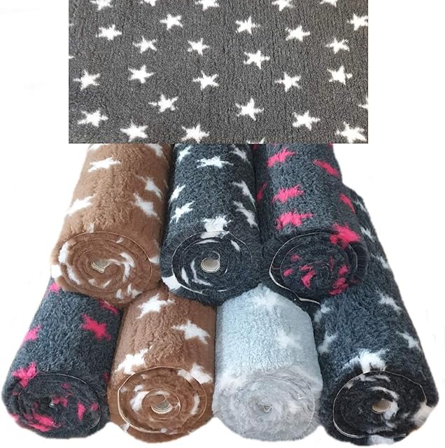 PnH Veterinary Bedding ® NON SLIP - STARS - DOG BED - WHELPING FLEECE - Stars Design Rubber Backed Vet Bed Roll Or Pieces - Choice Of Sizes And Colours (75cm x 50cm, Charcoal with White Stars)