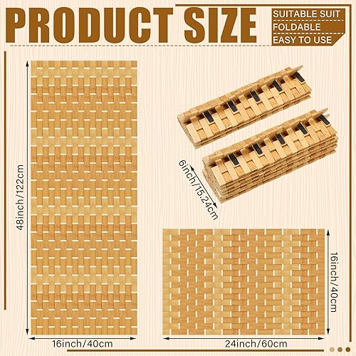 Miniatura 2 de Barydat Juego de 2 tapetes de baño de bambú para bañera larga y grande, antideslizante, tapete de ducha de bambú, tapete de madera impermeable para