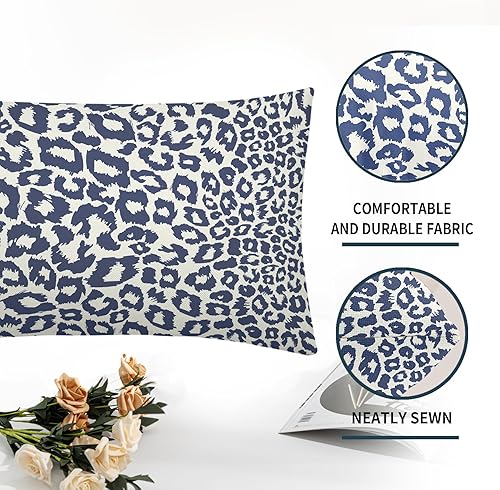 Miniatura 2 de Juego de 2 fundas de almohada lumbar con estampado de leopardo azul marino de 12 x 20 pulgadas, fundas rectangulares rectangulares para sofá, casa