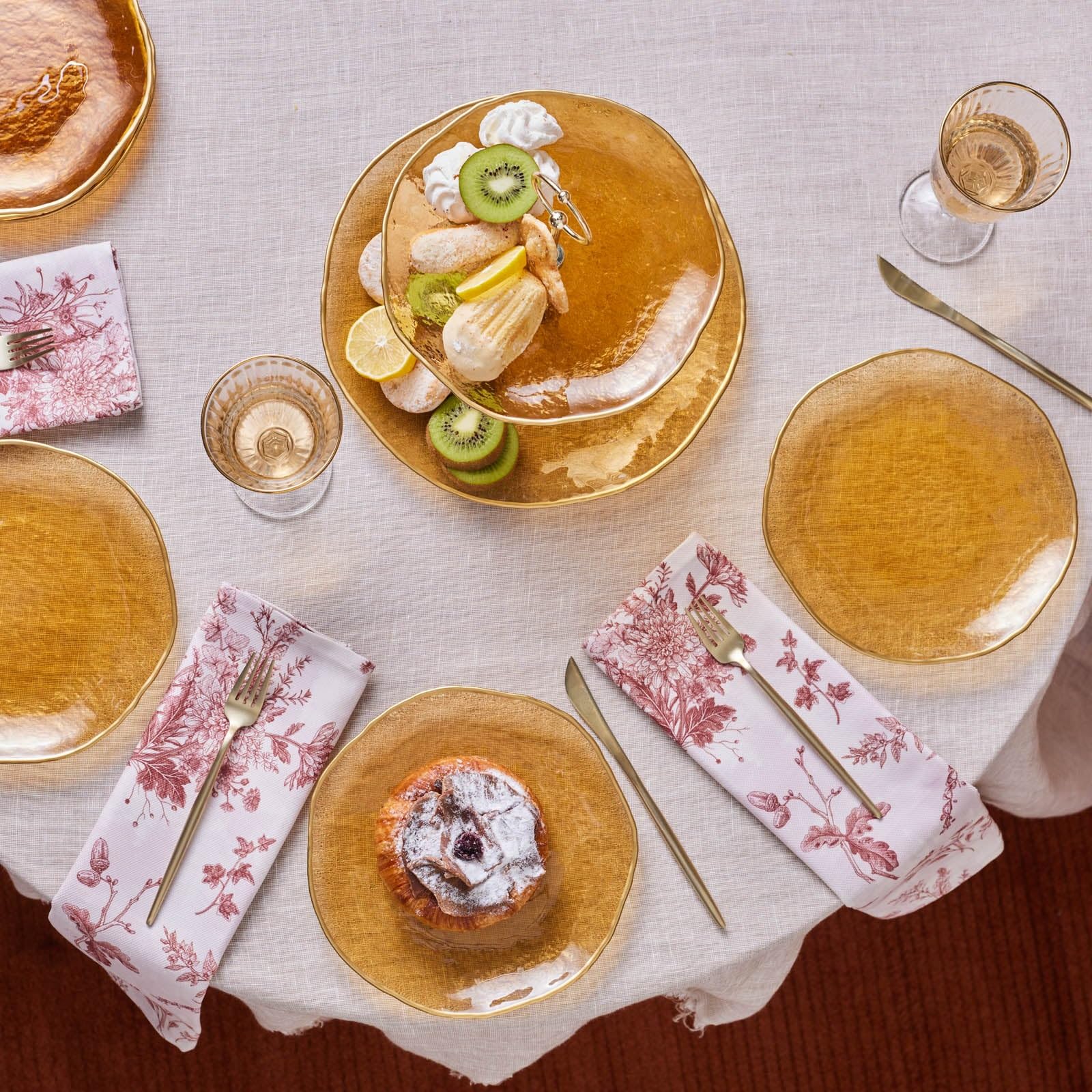 KARACA Dune Glass - Juego de postres para 6 personas, 7 piezas, soporte para tartas, plato lateral, color marrón