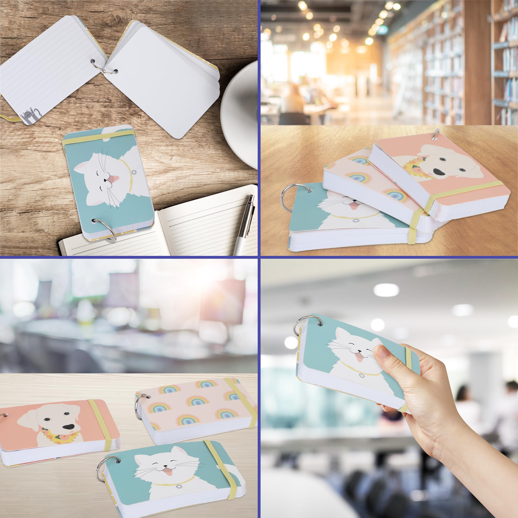Karteikarten, 7,6 x 12,7 cm, linierte Karteikarte mit Ring, Notizen, liniertes Papier für Journaling, Rezepte, Lernkarten, Ringkarteikarte, Gummiband, Hardcover, elegante Designs, 75 Karten, 3 Stück