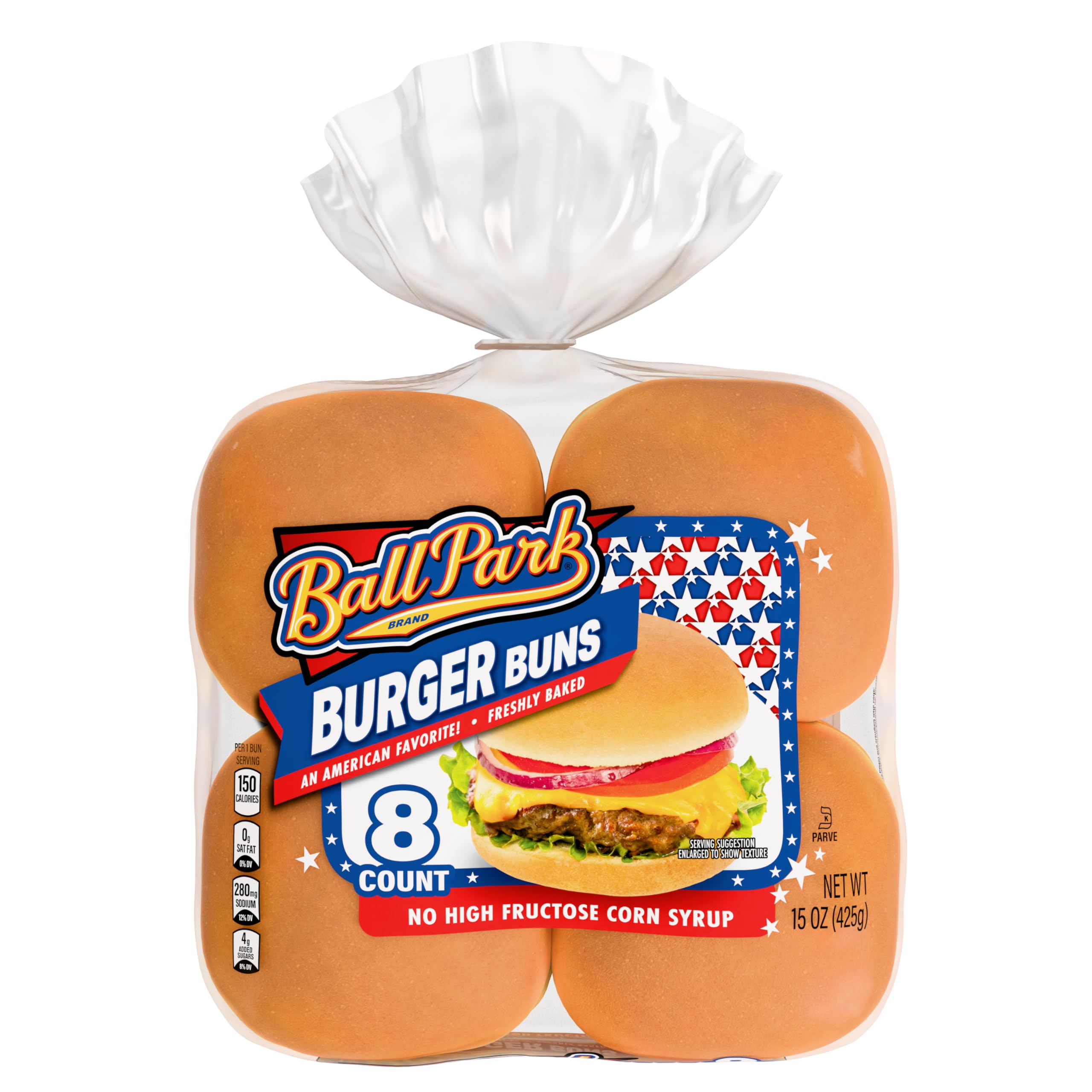 Ball Park White Burger Buns, 8 count, (1.88 oz each), Kosher Hamburger Buns, 15 oz Bag