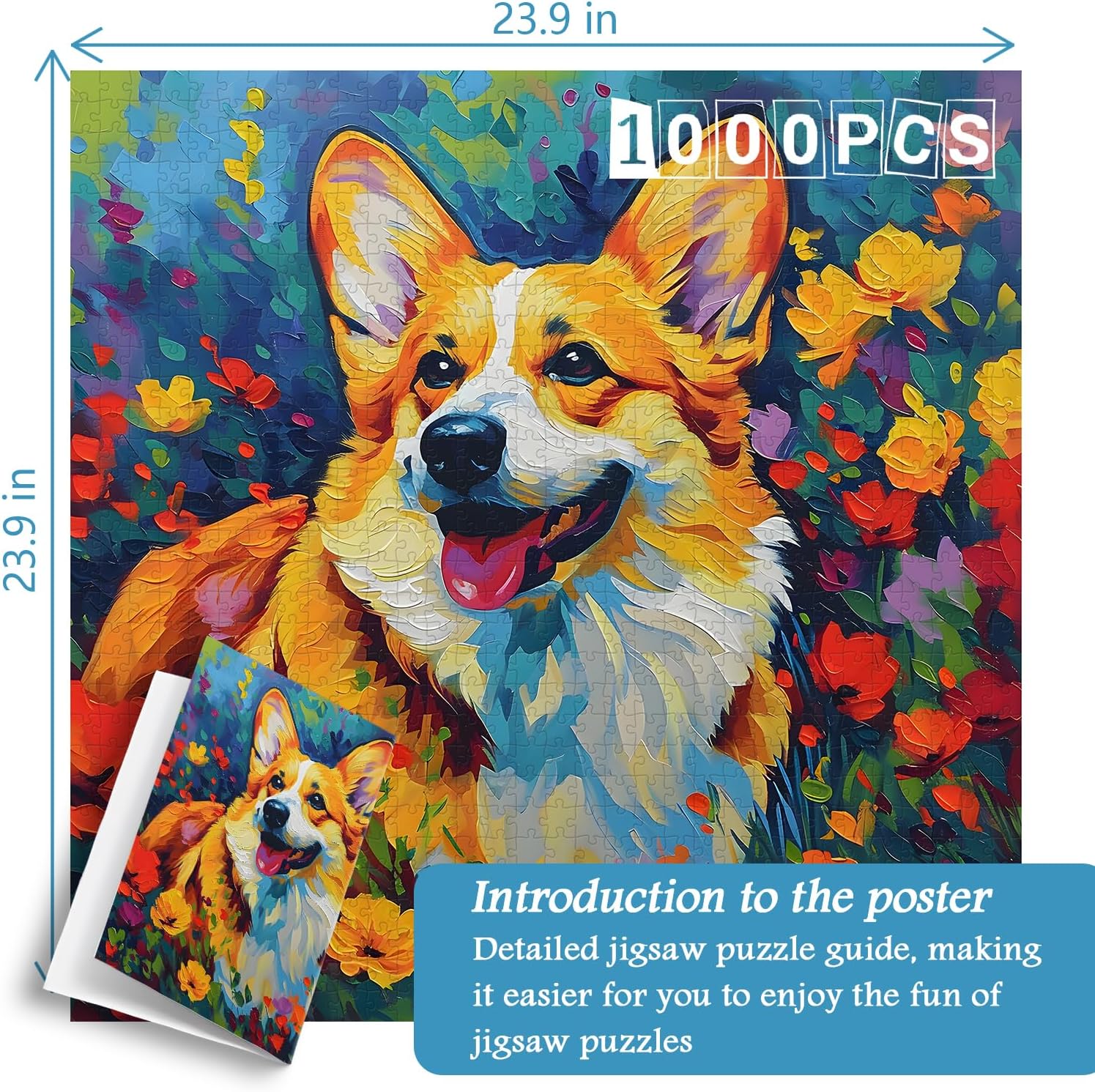 PICKFORU Cute Dog Puzzles for Adults 1000 Pieces and up, Corgi Puppy Puzzle Flower Puzzles for Adults, Funny Animals Puzzles as Art Wall Decor