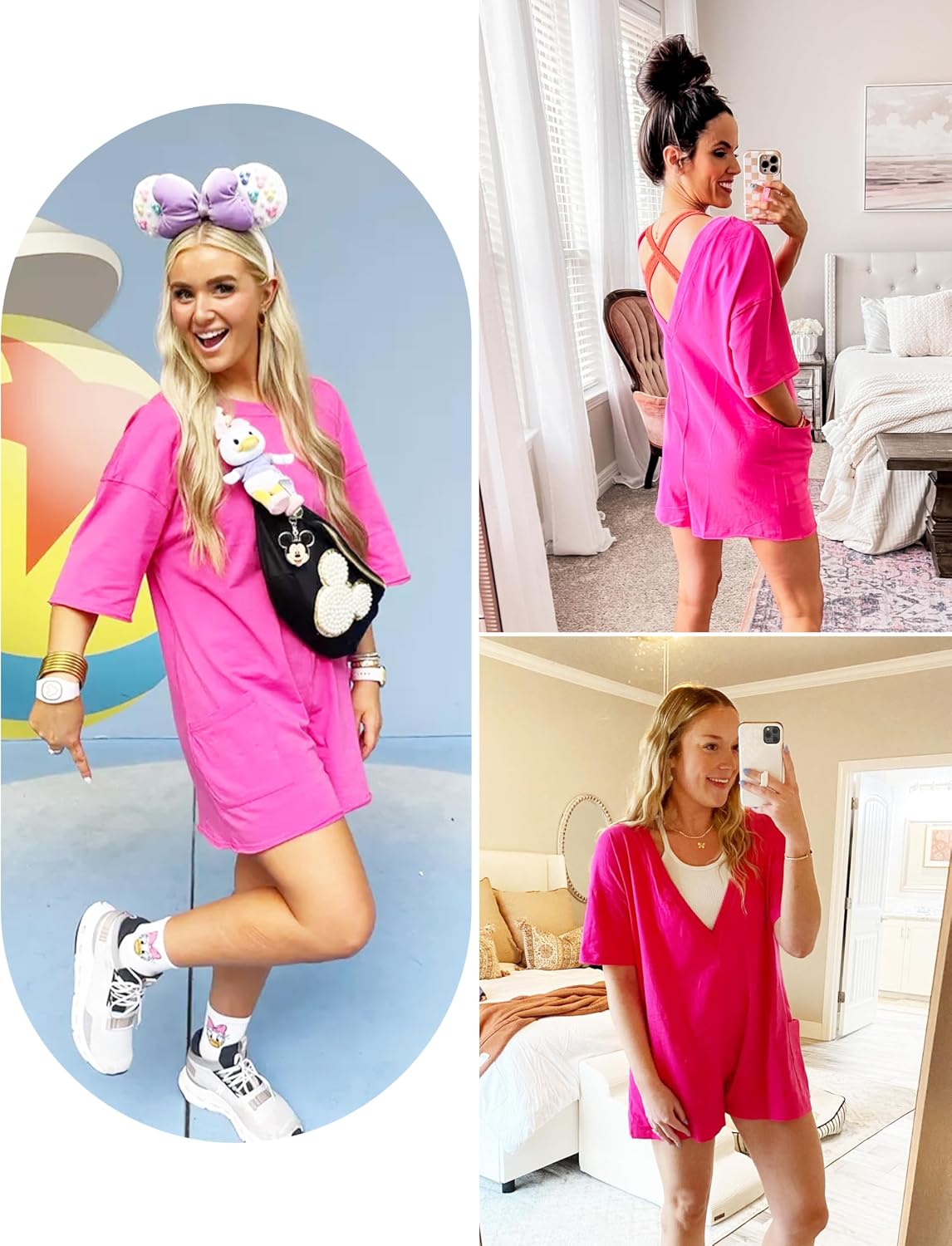Lianlive Summer Romper for Women Oversized Short Sleeve Athletic T-Shirt Tee Rompers Casual Reversible Workout Overalls