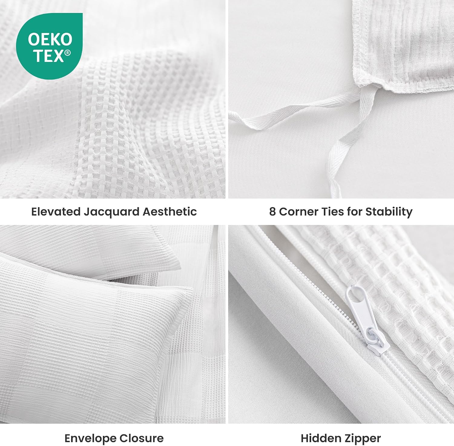 SLEEP ZONE Duvet Cover Set King, Luxury Jacquard Waffle Patchwork Soft and Breathable 3 Pcs Comfy Bedding Set Duvet Cover with Zipper Closure and 2 Pillow Shams, Ivory
