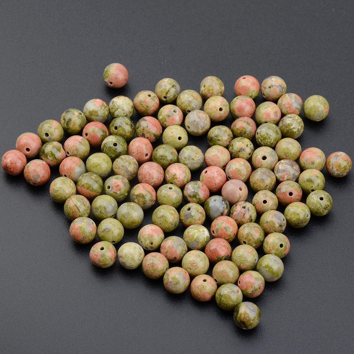 LPBeads 100PCS 8mm Natural Unakite Beads Gemstone Round Loose Beads for Jewelry Making with Crystal Stretch Cord - Image 3