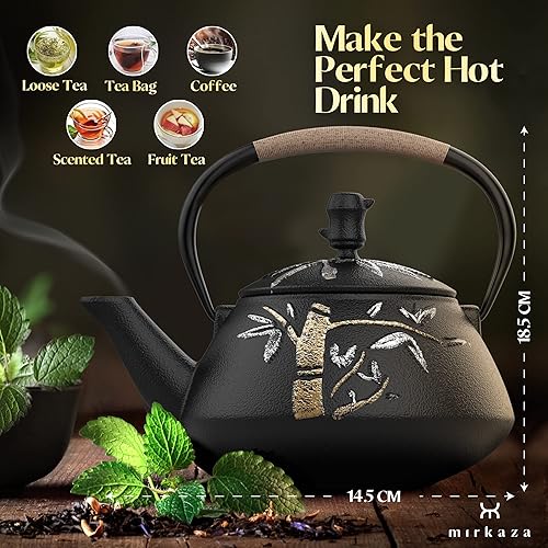 Miniatura 7 de Hervidor de té, Tetera de hierro fundido con infusor de acero inoxidable, Ollas de té japonesas para la parte superior de la estufa, Patrón único de