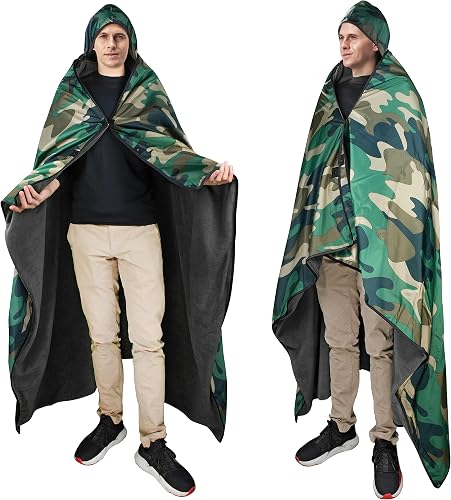 Catalonia Camo Picnic Blankets, Waterproof Outdoor Blanket, Camping Waterproof Blanket, Hooded Blanket Poncho, Windproof Stadium Blanket, Warm for Sporting Events, Hunting, Fishing