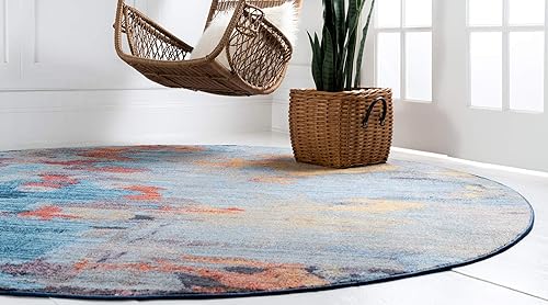 Miniatura 4 de Unique Loom Downtown Collection Abstract, tonos pastel, alfombra ecléctica de área, 8' 0" x 8' 0", multiazul claro