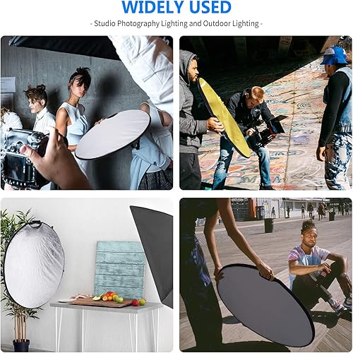 Miniatura 7 de Neewer Reflector de luz portátil redondo 5 en 1 de 32 pulgadas31.5 in, multidisco plegable con un solo agarre y bolsa para iluminación de fotografía