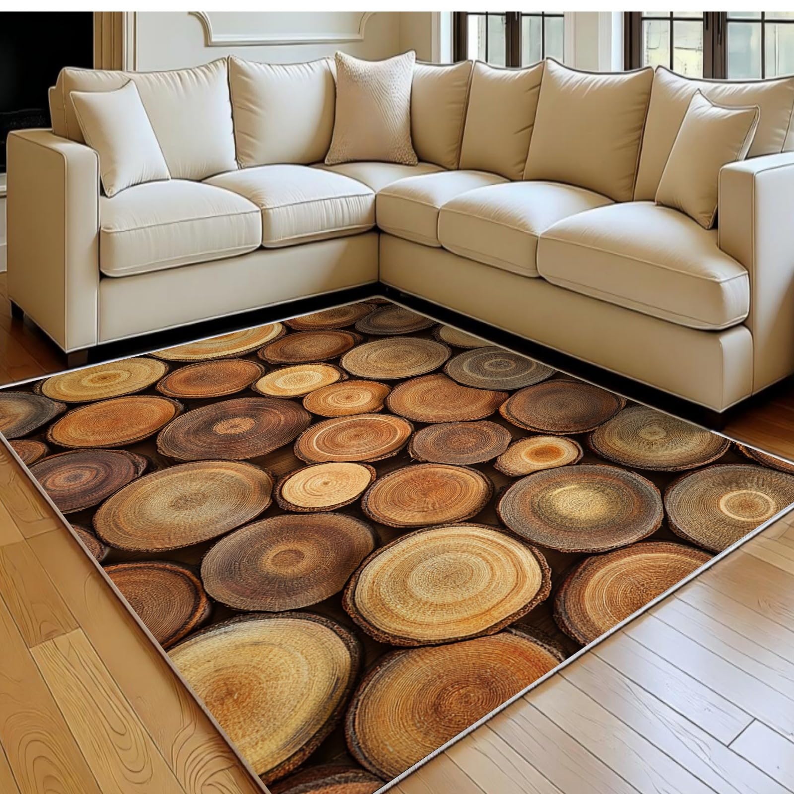 Tapis de salon lavable et antidérapant motif abstrait marron 180 x 270 cm