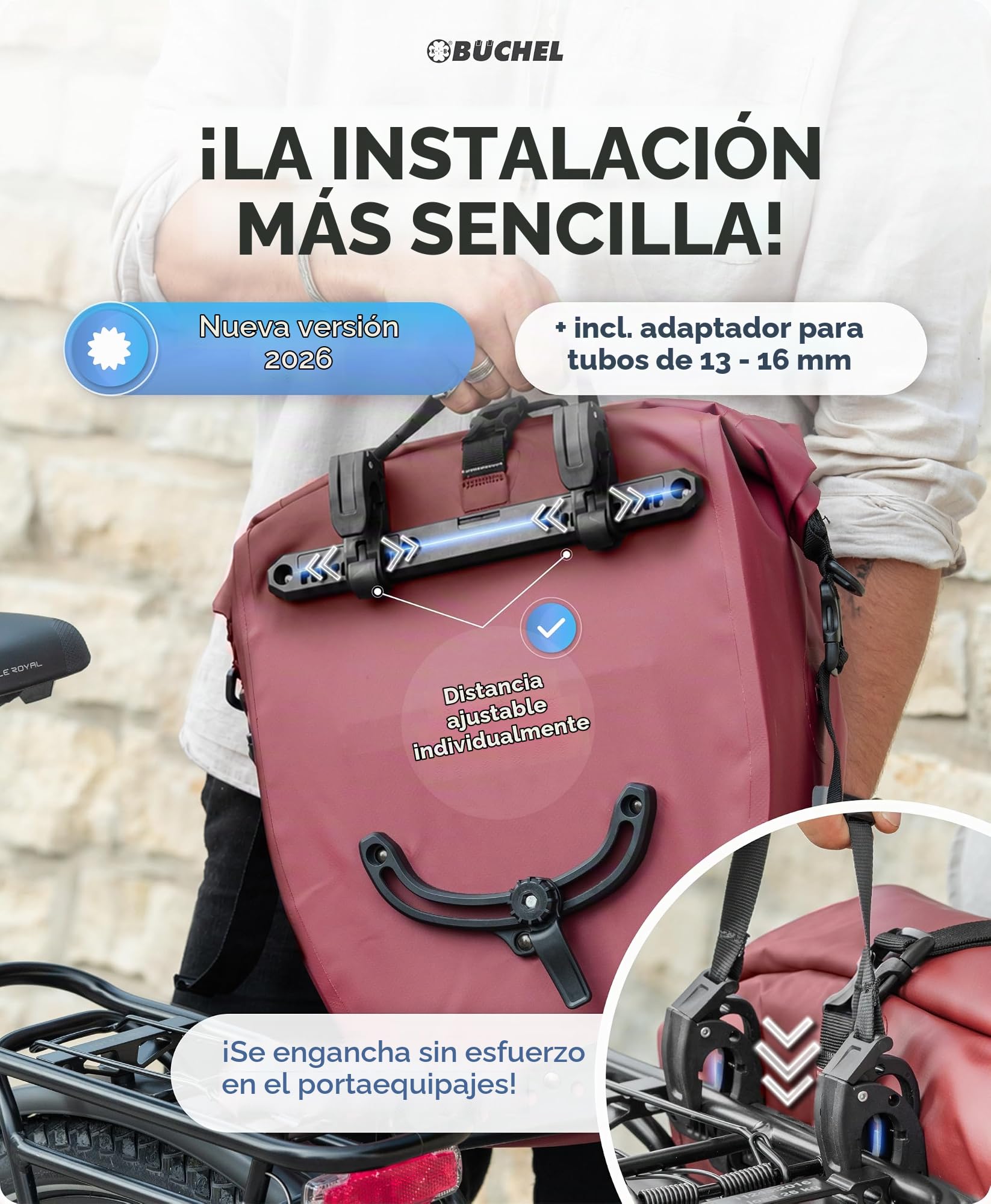 Büchel Alforjas para portaequipajes, 2 Unidades, 25,4 L – 100% Impermeable, con asa y Correa para el Hombro, Bolsa para Bicicleta, Bolsa para portaequipajes, Bolsas traseras para Bicicleta