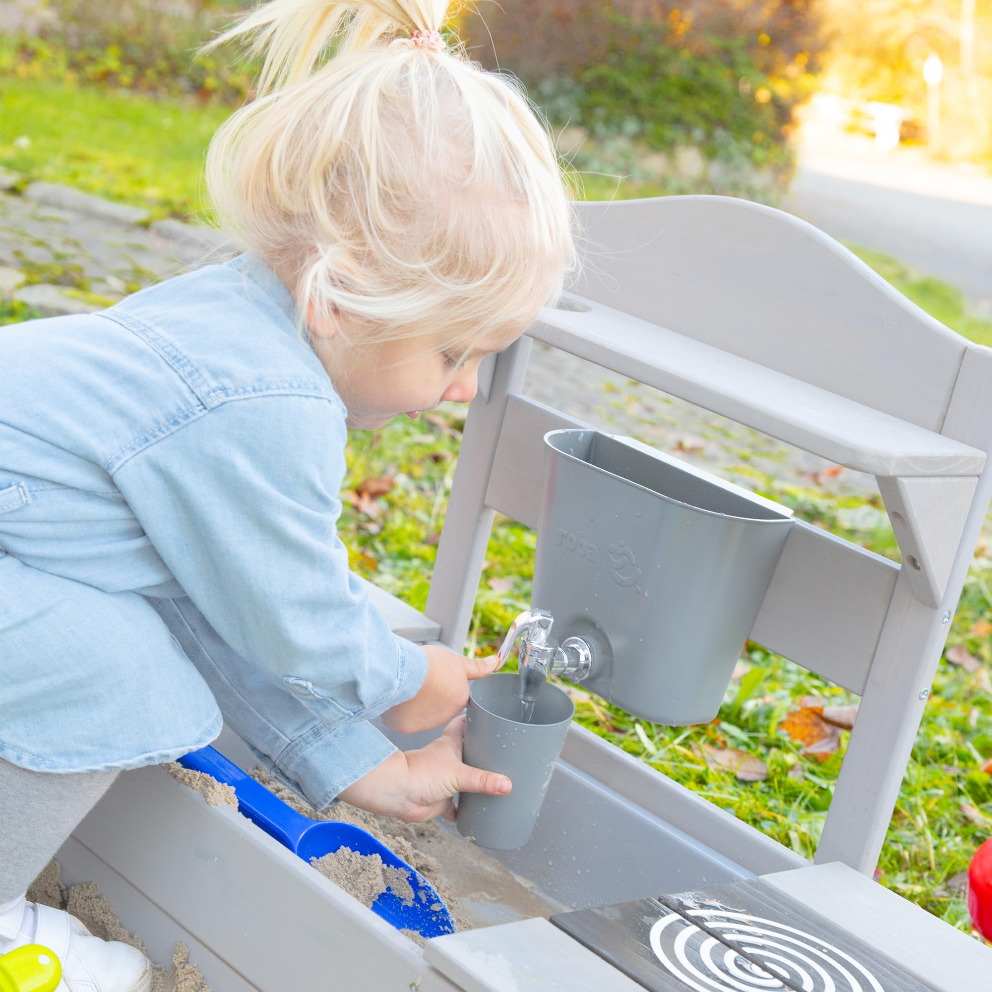 roba Sabbiera per Bambini - Certificata FSC con Cucina da Esterno - Resistente alle Intemperie - dai 12 Mesi - per Giardino, Terrazza, Balcone - Legno Massiccio - Grigio Smaltato