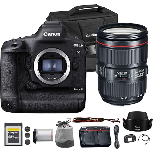 Canon EOS-1D X Mark III DSLR Camera | 20.1MP Full-Frame CMOS Sensor, DIGIC X Processor & 4K Video | Pro Sports & Wildlife Camera (3829C002) EF 24-105mm f/4L is II USM Lens + Bag + 256GB Card