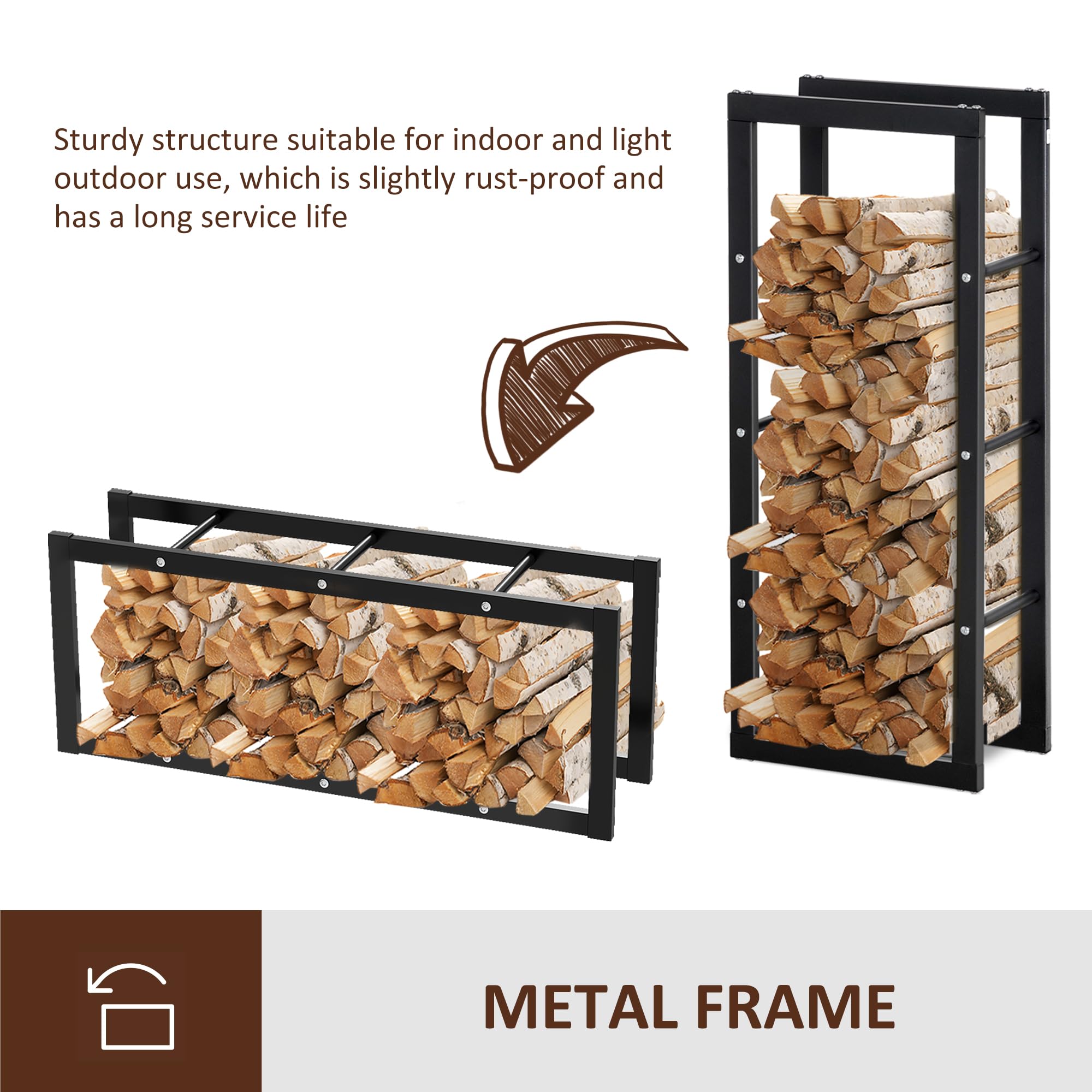 HOMCOM Scaffale portare legna per camino interno ed esterno carico massimo 100 kg dimensioni 40L x 25L x 100H cm metallo nero