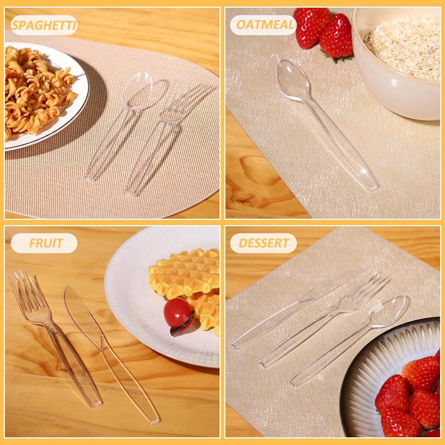 300 Count Plastic Silverware Heavy Duty, BPA-Free Disposable Utensils, Includes 100 Knives, 100 Forks, 100 Spoons for New Year Party, Wedding, Catering, Picnic