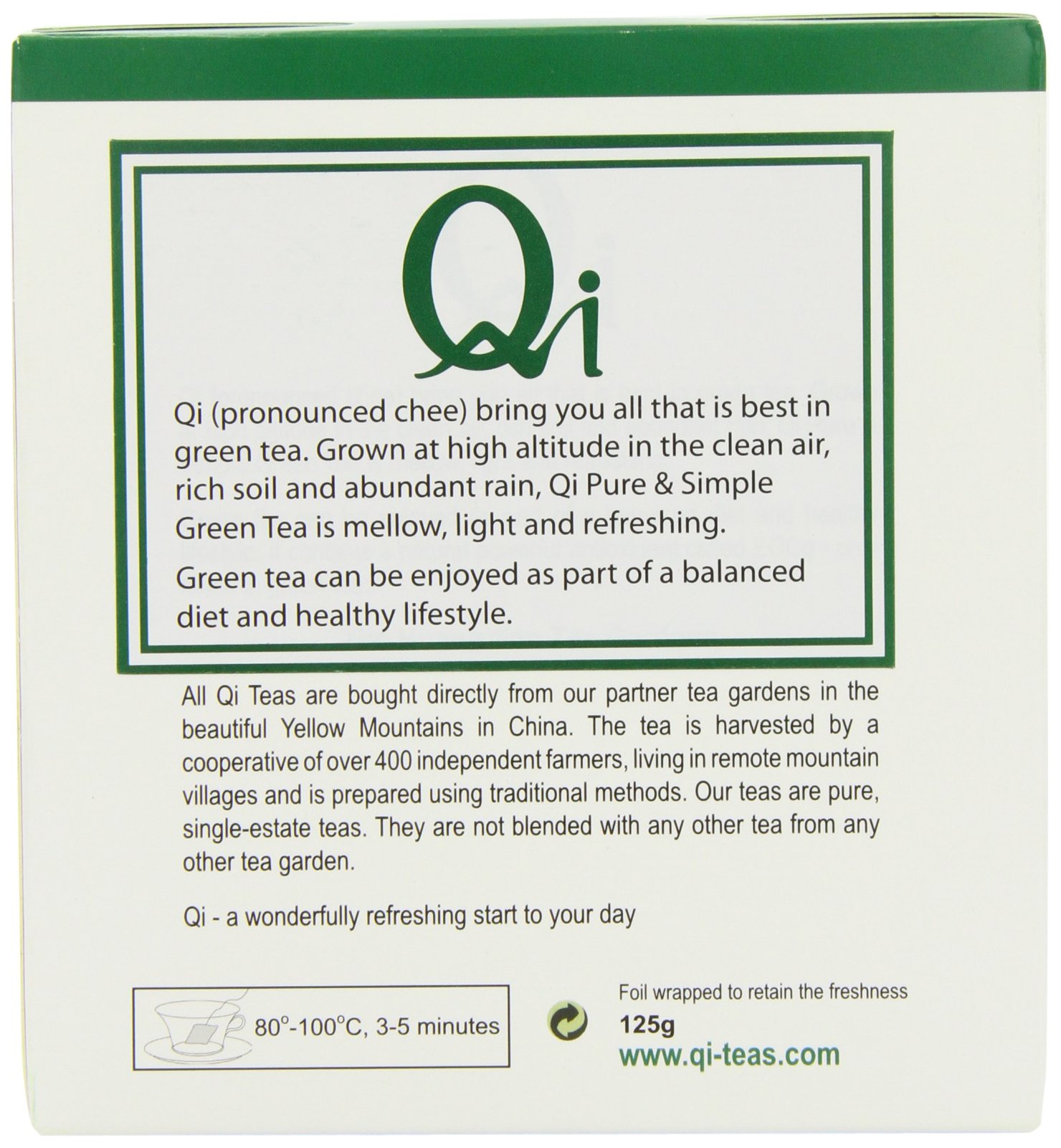 Qi Teas Organic Green 80 Teabags (Pack of 5, Total 400 Teabags)