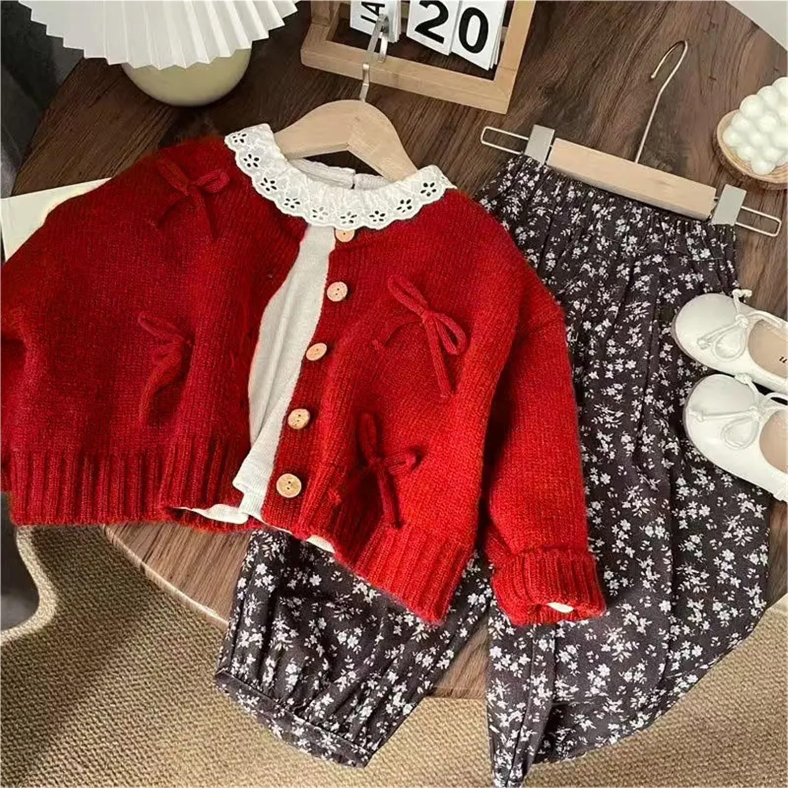 Suéter for niñas, cárdigan de Punto con Lazo, Chaqueta Infantil de Primavera y otoño, 1-7 años(140CM 7T)