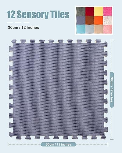 Miniatura 2 de MOTGOM Juego de 12 azulejos sensoriales para piso, tapetes sensoriales texturizados, alfombra sensorial entrelazada, juguetes sensoriales para niños